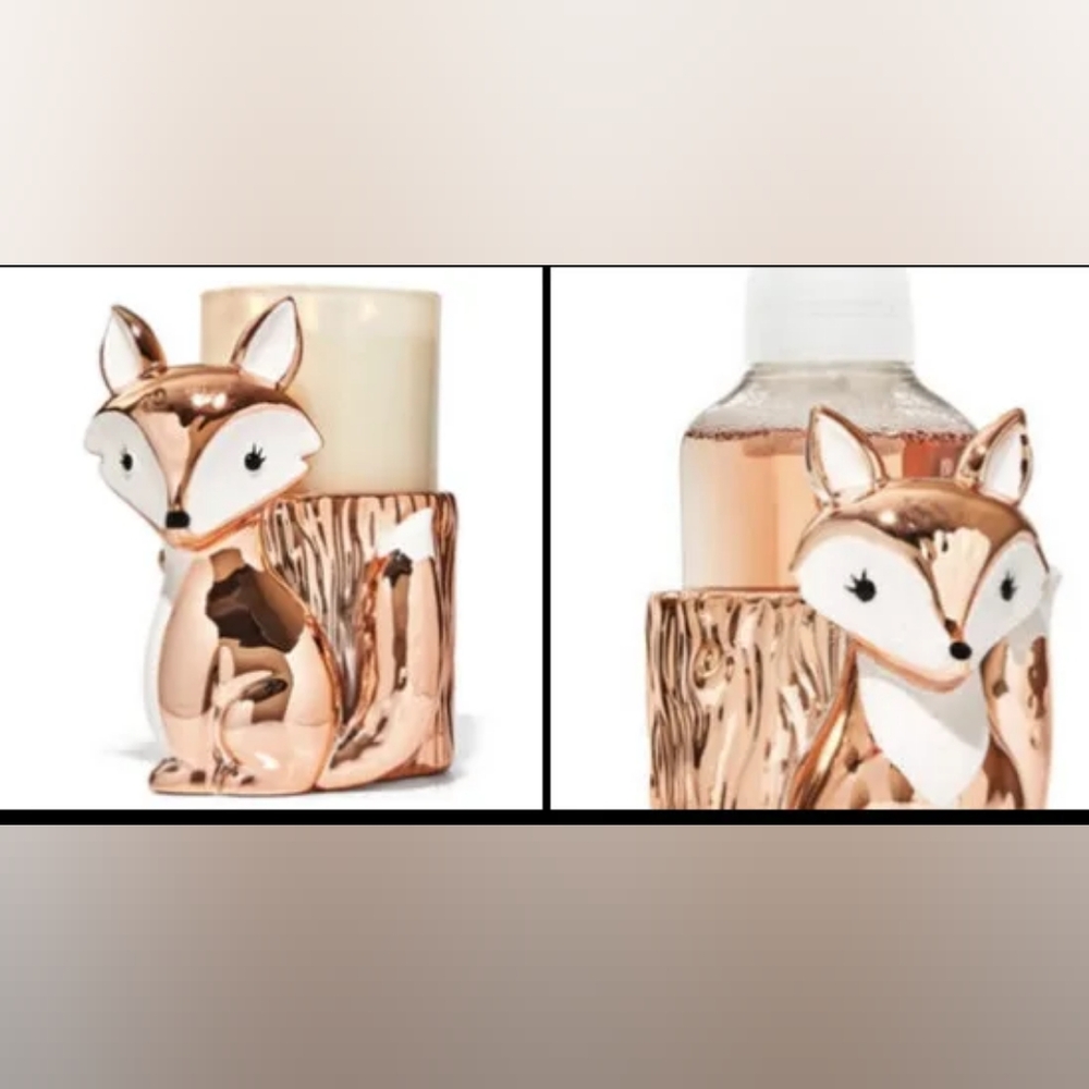 Bath and Body Works Rose Gold Fox Candle Pillar & Soap Holder Set